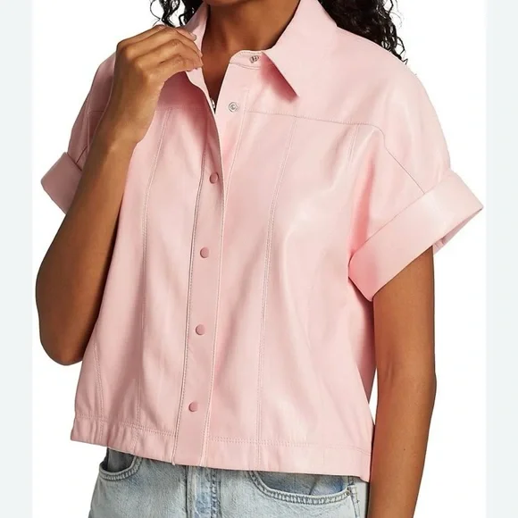 Alice + Olivia Edyth Faux Leather Shirt